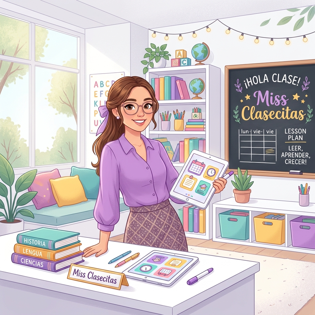 Maestra organizada planeando con Miss Clasecitas